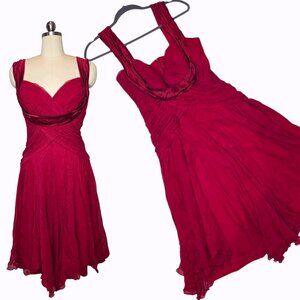Tadashi Shoji Silk Chiffon Dress 14 Red Sweetheart Midi Vintage Formal Cocktail